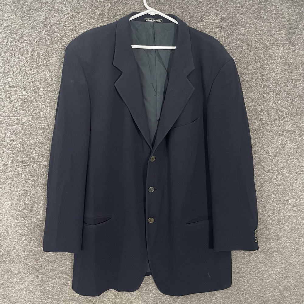 Giorgio Armani Suit Jacket Mens 42L Blue Wool Nylon Made Italy Notch Lapel